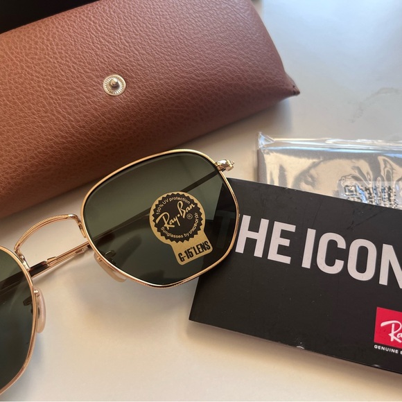NWOT Raybans RB3548 hexagonal gold/green lenses 51mm - Picture 4 of 6